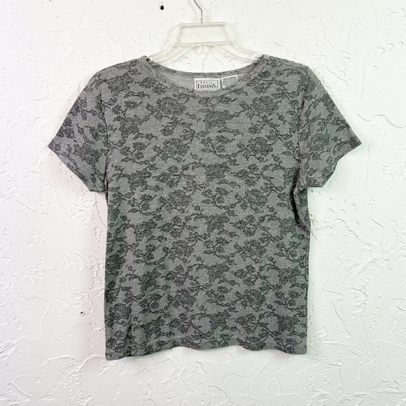 Vintage 90s Grey Black Floral All Over Print Short Sleeve T-shirt Size Medium - Picture 1 of 7